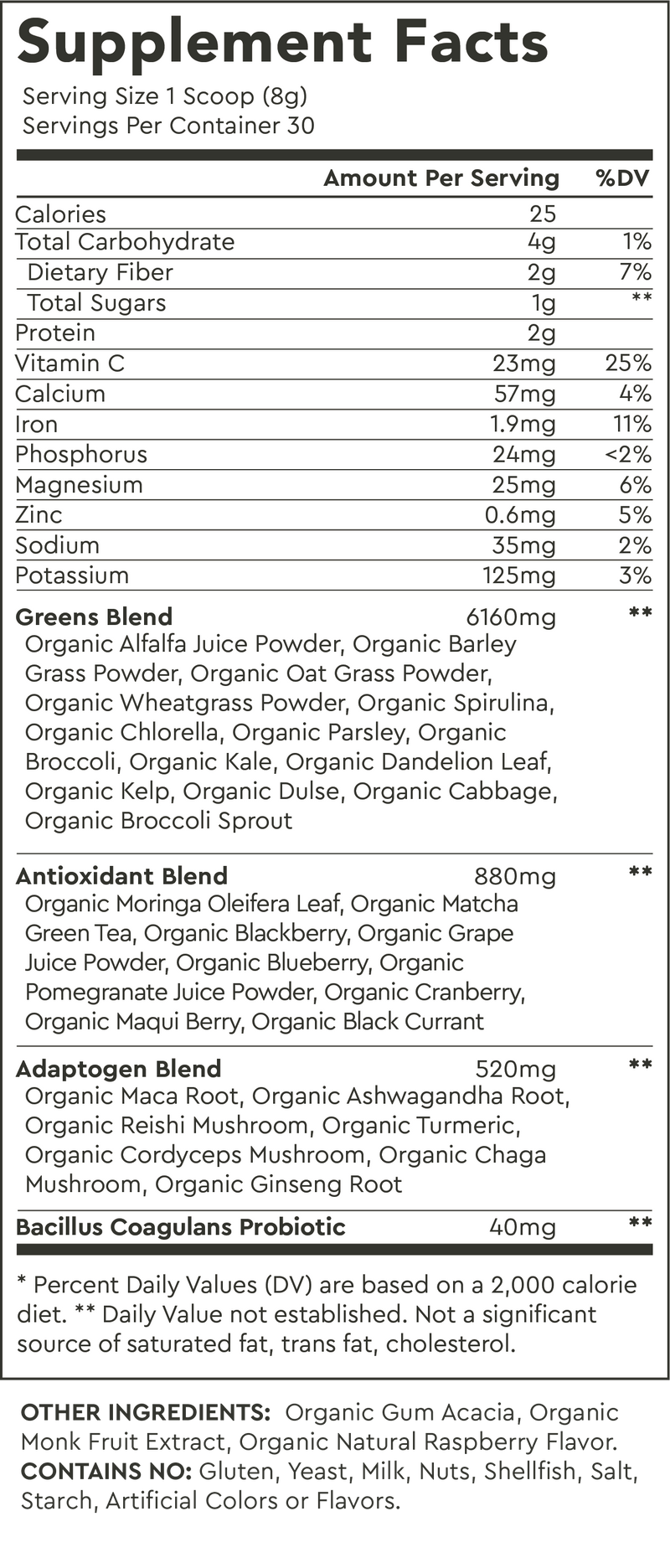 Supplement Facts for Mixed Berry